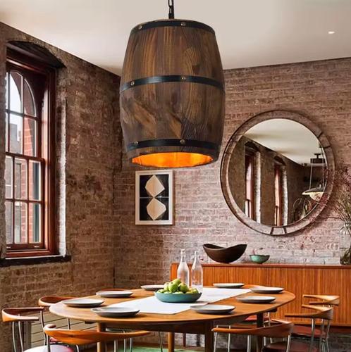 Retro Houten Wijnvat Hanglamp – Industriële E27 Plafondlampe, Huis en Inrichting, Lampen | Hanglampen, Nieuw, Verzenden