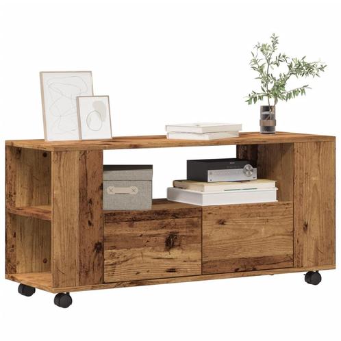 vidaXL Tv-meubel met wielen 102x34,5x43 cm bewerkt hout oud, Huis en Inrichting, Kasten | Televisiemeubels, Nieuw, Overige houtsoorten