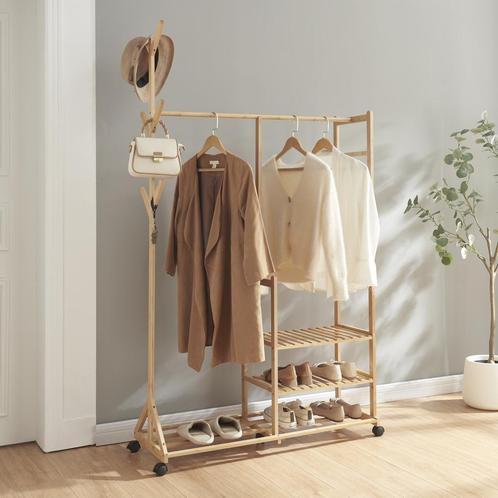 [en.casa] Bamboe kledingrek Ikaalinen op wielen 176x100x38 c, Huis en Inrichting, Kasten | Kledingkasten, Nieuw, Verzenden