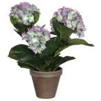 Groene/paarse Hortensia kunstplant 40 cm in pot - Kunst ho.., Huis en Inrichting, Kamerplanten, Ophalen of Verzenden