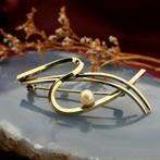 Vintage gouden broche met parel (gouden sieraden, geelgoud), Sieraden, Tassen en Uiterlijk, Broches, Gebruikt, Overige kleuren