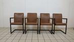 4 Bruin leren Moderne stoelen met zwart frame, Huis en Inrichting, Ophalen of Verzenden, Nieuw