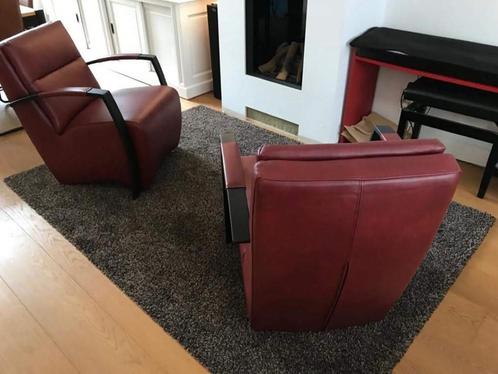leren fauteuils met stalen frame - rood leer - Echt leer, I, Huis en Inrichting, Fauteuils, 50 tot 75 cm, 75 tot 100 cm, Nieuw
