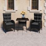 vidaXL 3-delige Tuinset poly rattan en glas zwart, Tuin en Terras, 2 zitplaatsen, Nieuw, Tuinset, Verzenden