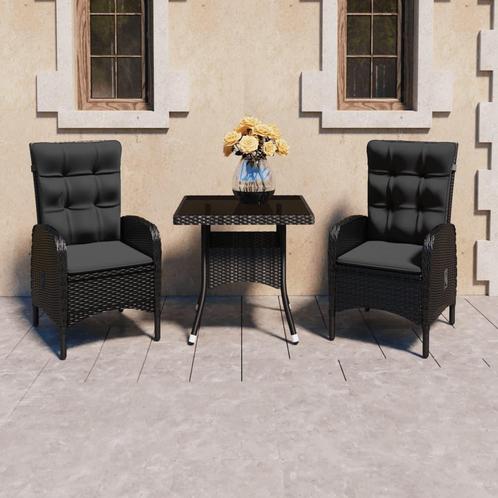 vidaXL 3-delige Tuinset poly rattan en glas zwart, Tuin en Terras, Tuinsets en Loungesets, Tuinset, Nieuw, 2 zitplaatsen, Rotan