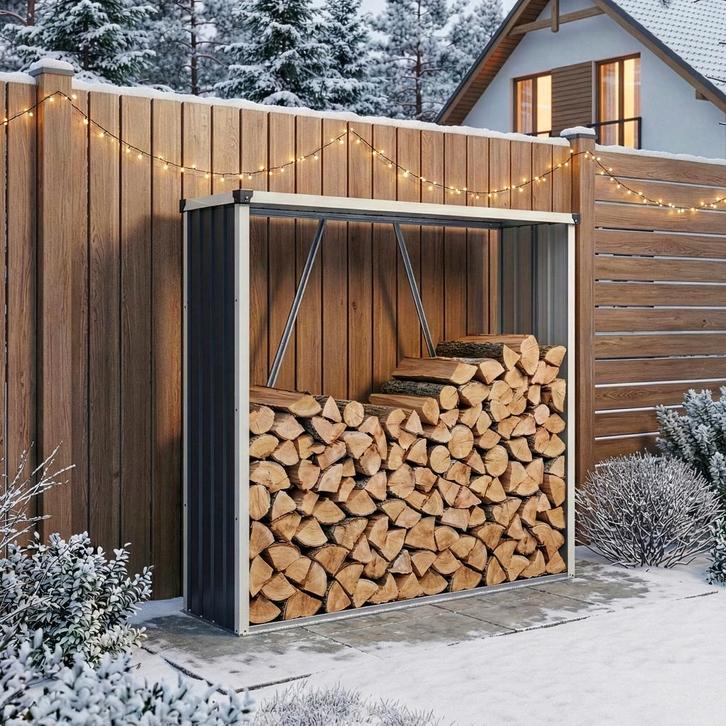 [casa.pro] Stalen brandhout rek Kalmar houtopslag 155x45x157, Tuin en Terras, Haardhout, Verzenden