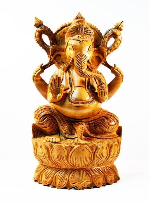 Figuur - Ganesha - Hout, Antiek en Kunst, Kunst | Niet-Westerse kunst