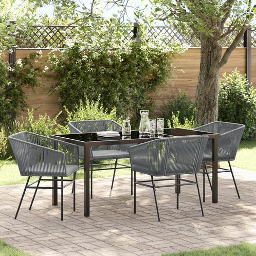 vidaXL 5-delige Tuin Eettafelset met Kussens - Grijs Poly, Tuin en Terras, Tuinsets en Loungesets, Nieuw, Rotan, Verzenden