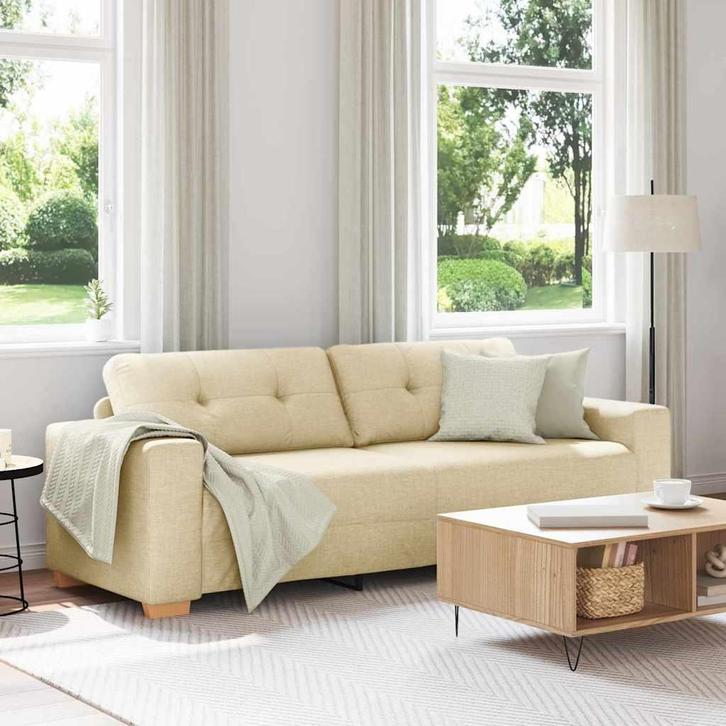 vidaXL 3-Zits Bank met kussen Crème Stof, Huis en Inrichting, Banken | Bankstellen, Nieuw, Minder dan 150 cm, Stof, Driepersoons