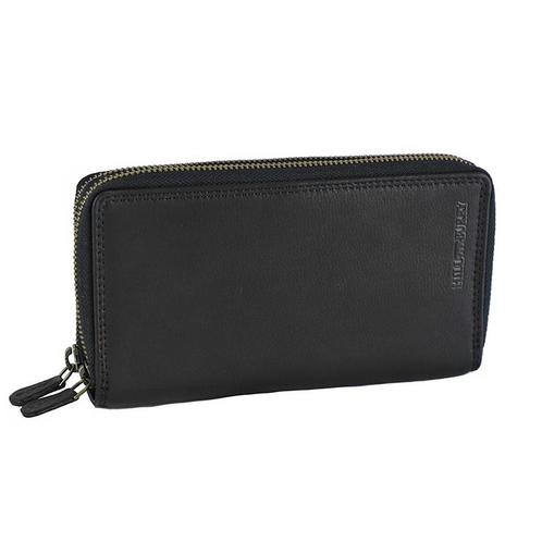 HillBurry Dames Portemonnee met Dubbele Rits - Leer - Zwart, Sieraden, Tassen en Uiterlijk, Portemonnees, Zwart, Nieuw, Overige merken