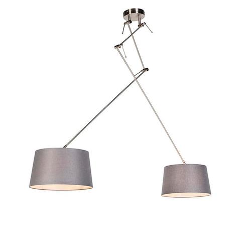 Hanglamp zwart met linnen kappen donkergrijs 35 cm 2-lichts, Huis en Inrichting, Lampen | Hanglampen
