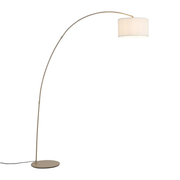 Moderne booglamp beige met teddy kap - Vinossa, Huis en Inrichting, Lampen | Vloerlampen, Nieuw, Overige materialen, 150 tot 200 cm