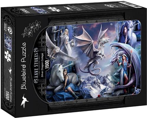 Anne Stokes - Silver Dragon Collage Puzzel (1500 stukjes) |, Hobby en Vrije tijd, Denksport en Puzzels, Nieuw, Verzenden