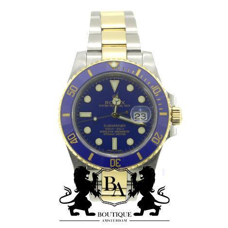 Rolex Submariner Date 16613LB Goud/Staal Blauw Bluesy 40, Sieraden, Tassen en Uiterlijk, Horloges | Heren, Goud, Gebruikt, Goud