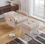 Nieuwe Beige Loungestoel met Kruk, Opbergruimte, Rugleuning, Huis en Inrichting, Stoelen, Verzenden, Nieuw