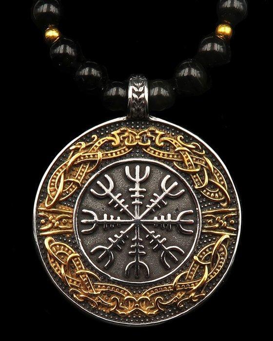 Noordse kompas Vegvísir Viking in obsidiaan - Moed,, Antiek en Kunst, Antiek | Boeken en Bijbels