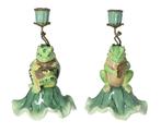Kaarsenhouder (2) - Brons, Porselein - Musical frogs