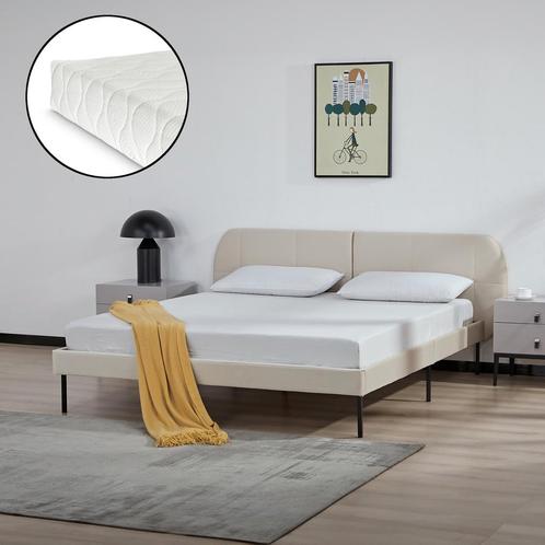 Gestoffeerd bed Porvoo met bedbodem en matras 160x200 cm bei, Huis en Inrichting, Slaapkamer | Bedden, Nieuw, Verzenden