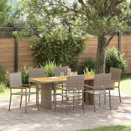 vidaXL Tuin Eetset 7 pcs Grijs 190 x 80 x 75 cm poly rattan, Tuin en Terras, Tuinstoelen, Nieuw, Rotan, Verzenden