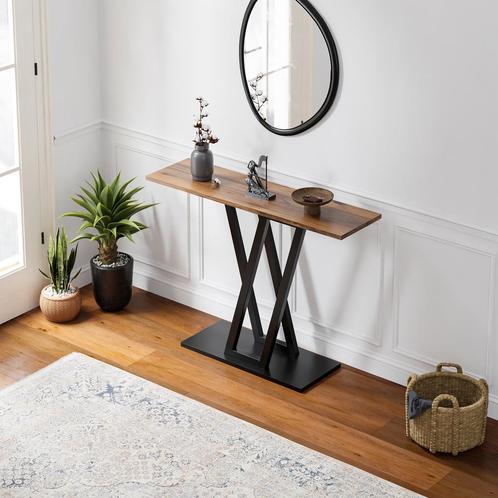 Consoletafel Seinshung 110x30x80 cm walnootkleurig en zwart, Huis en Inrichting, Tafels | Sidetables, Nieuw, Verzenden