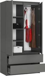 kledingkast Antraciet 90 cm 2 lades (Kledingkasten), Huis en Inrichting, Kasten | Kledingkasten, Met lade(s), Verzenden, Nieuw