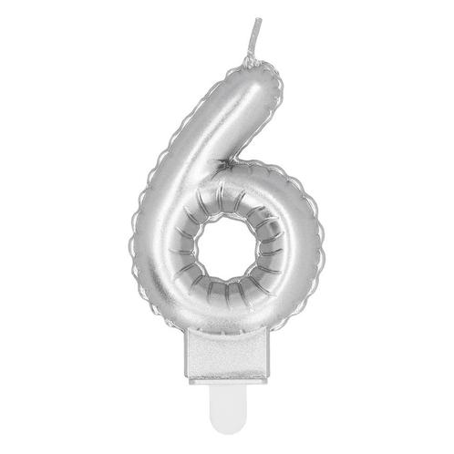 Zilveren Kaars 6 Jaar 8cm, Hobby en Vrije tijd, Feestartikelen, Nieuw, Verzenden