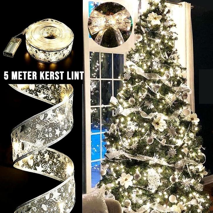 5M KERST LINT Decoratie ZILVER met 50 st LED-lampjes en 1, Diversen, Kerst, Nieuw, Verzenden