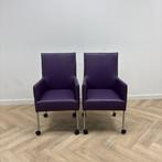 set van 2 x leren eetkamerstoel / vergaderstoel op wielen,, Huis en Inrichting, Stoelen, Ophalen of Verzenden, Gebruikt, Leer