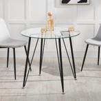 [en.casa] Glazen tafel Huittinen rond 72x80 cm zwart en tran, Huis en Inrichting, Tafels | Eettafels, Verzenden, Nieuw