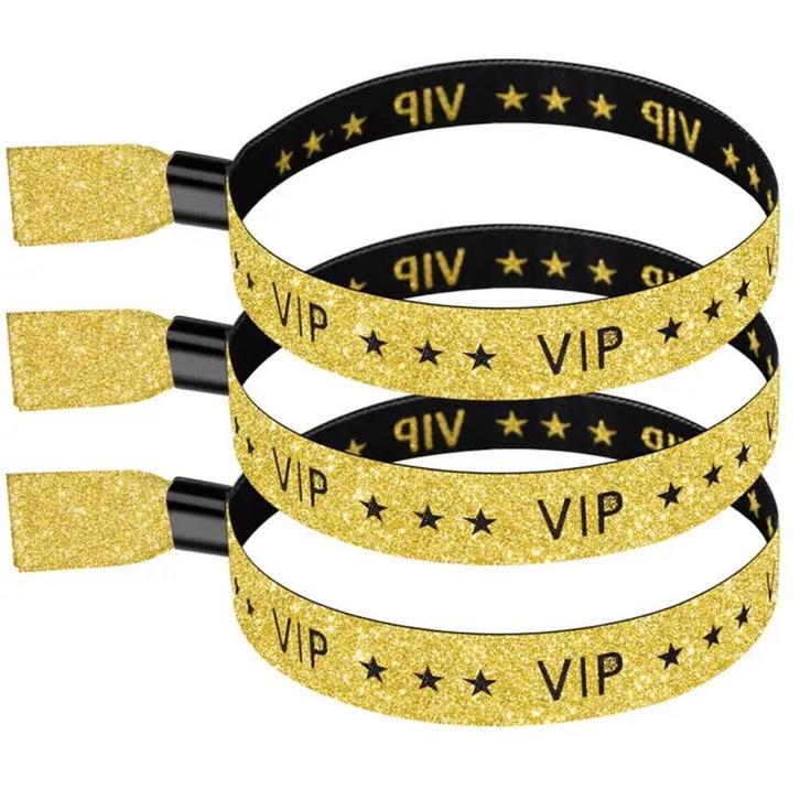 Vip polsbandje goud glitter met zwart, Hobby en Vrije tijd, Feestartikelen, Geboorte of Huwelijk, Nieuw, Overige typen, Verzenden