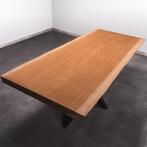 Boomstamtafel, Eettafel 220x100 massief hardhout, metaalpoot, 200 cm of meer, 50 tot 100 cm, Nieuw, Robuust Modern