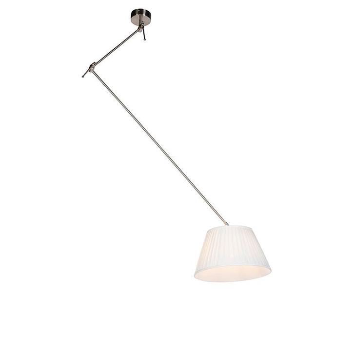 Hanglamp staal met plisse kap crème 35 cm - Blitz, Huis en Inrichting, Lampen | Hanglampen, Nieuw, Overige materialen, 75 cm of meer