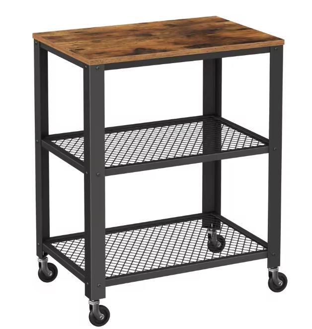 Serveertrolley industrieel 3-laags met houtlook en wielen, Huis en Inrichting, Tafels | Eettafels, Nieuw, Verzenden