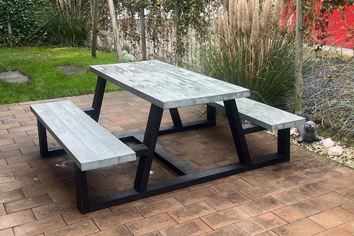 Rockwood® Picknicktafel Larix - Zwaar Kunststof - Mineral, Tuin en Terras, Picknicktafels, Nieuw, Hout, Rechthoekig, Ophalen of Verzenden