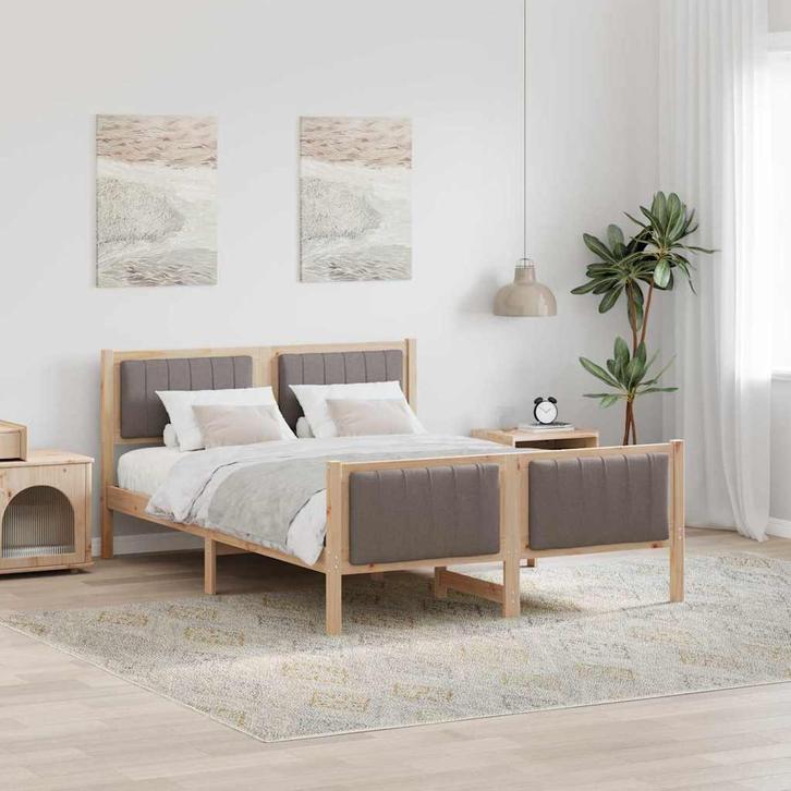 vidaXL Bedframe Bruin en taupe 140 x 190 cm Massief, Huis en Inrichting, Slaapkamer | Bedden, Bruin, Nieuw, Hout, Verzenden
