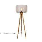 Landelijke tripod vintage hout met kap taupe 50 cm - Tripod, Huis en Inrichting, Lampen | Vloerlampen, Nieuw, Overige materialen