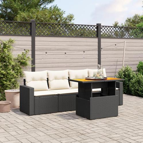 vidaXL 5-delige Loungeset met kussens poly rattan zwart, Tuin en Terras, Tuinsets en Loungesets, Loungeset, Nieuw, Rotan, Verzenden