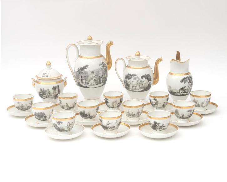 Porseleinen Empire thee en koffieservies Frankrijk 19e eeuw, Antiek en Kunst, Antiek | Servies los