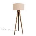Vloerlamp hout met beige kap van teddy stof 50cm - Tripod, Huis en Inrichting, Lampen | Vloerlampen, Verzenden, Nieuw, Hout, Landelijk