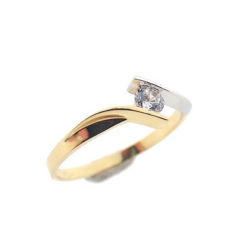 Bicolor gouden ring gezet met zirconia (kristal, 14 karaat), Sieraden, Tassen en Uiterlijk, Ringen, Dame, Met edelsteen, Overige kleuren