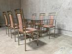 Tafel - Chroom, Glas, Katoen - Tafel met zes stoelen, Antiek en Kunst