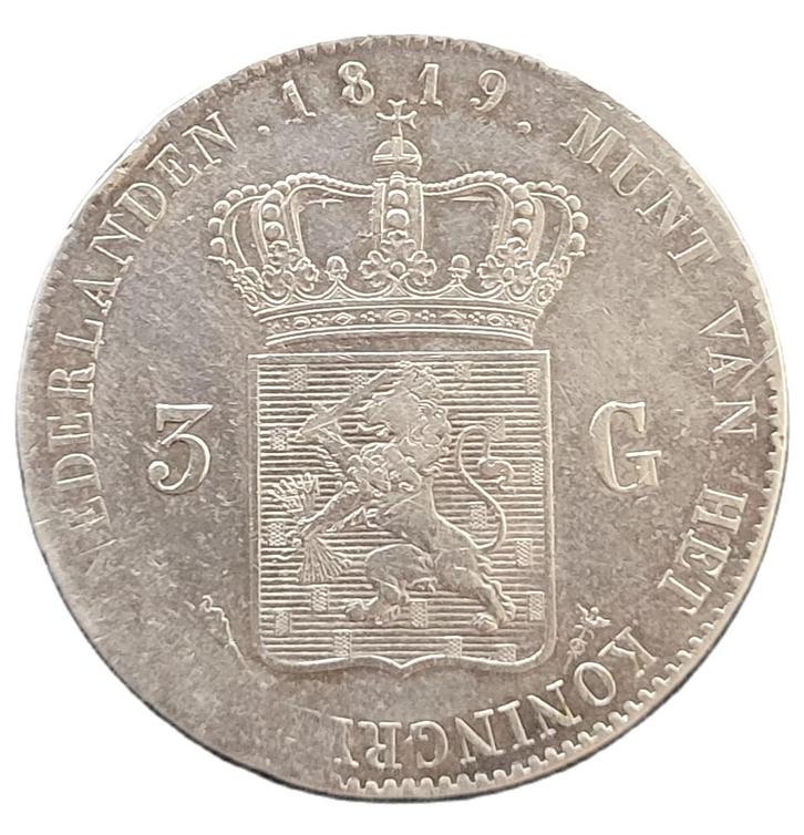 Koning Willem I 3 Gulden 1819 Utrecht, Postzegels en Munten, Munten | Nederland, Losse munt, Koning Willem I, Zilver, Verzenden