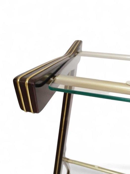 Trolley - Glas, Mahonie, Messing - bedieningswagen, Antiek en Kunst, Kunst | Designobjecten