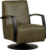 Olijfgroene leren industriële draaifauteuil - staal zwart fr, Nieuw, Ophalen of Verzenden, Modern, 50 tot 75 cm