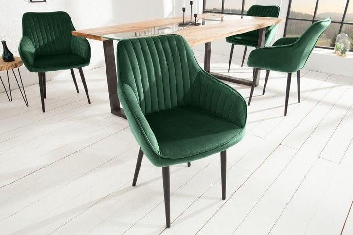 Elegante armleuningstoel TURIJN smaragdgroen fluweel met, Huis en Inrichting, Stoelen, Ophalen of Verzenden