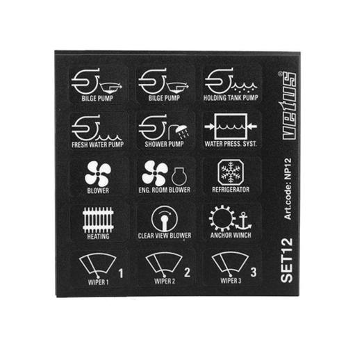 Set met Tekstplaatjes NP12 Voor Vetus Motorpanelen P6,P8 & P, Watersport en Boten, Bootonderdelen, Nieuw, Zeilboot of Motorboot