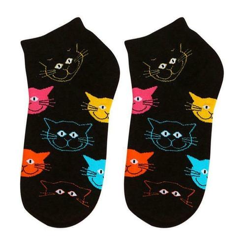 Katten sneakersokken | Zwart met gekleurde kattenkoppen, Kleding | Dames, Sokken en Kousen, Zwart, Nieuw, Overige maten, Sokken en Kniesokken