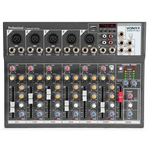 Vonyx VMM-F701 7 kanaals muziekmixer met effect en USB spele, Muziek en Instrumenten, Dj-sets en Draaitafels, Nieuw, Verzenden