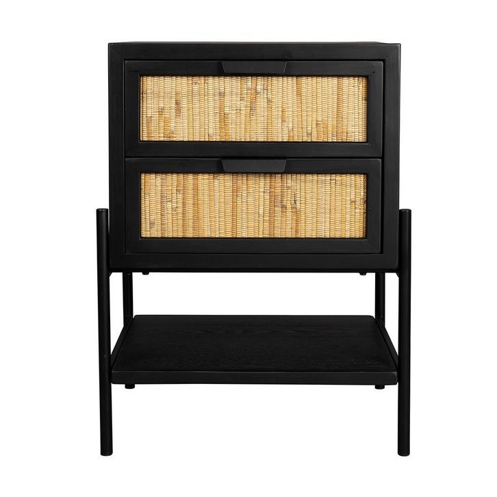 *WOONWINKEL* Dutchbone Yasu Zwart Nachtkastje Met Rotan Lade, Huis en Inrichting, Slaapkamer | Nachtkastjes, Nieuw, Verzenden
