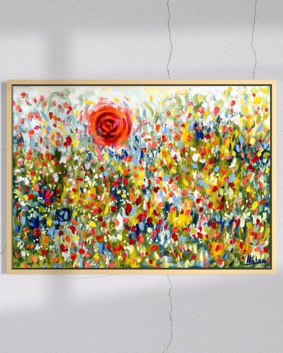 NTX Studio - Fields of Poppies - framed, Antiek en Kunst, Kunst | Schilderijen | Modern